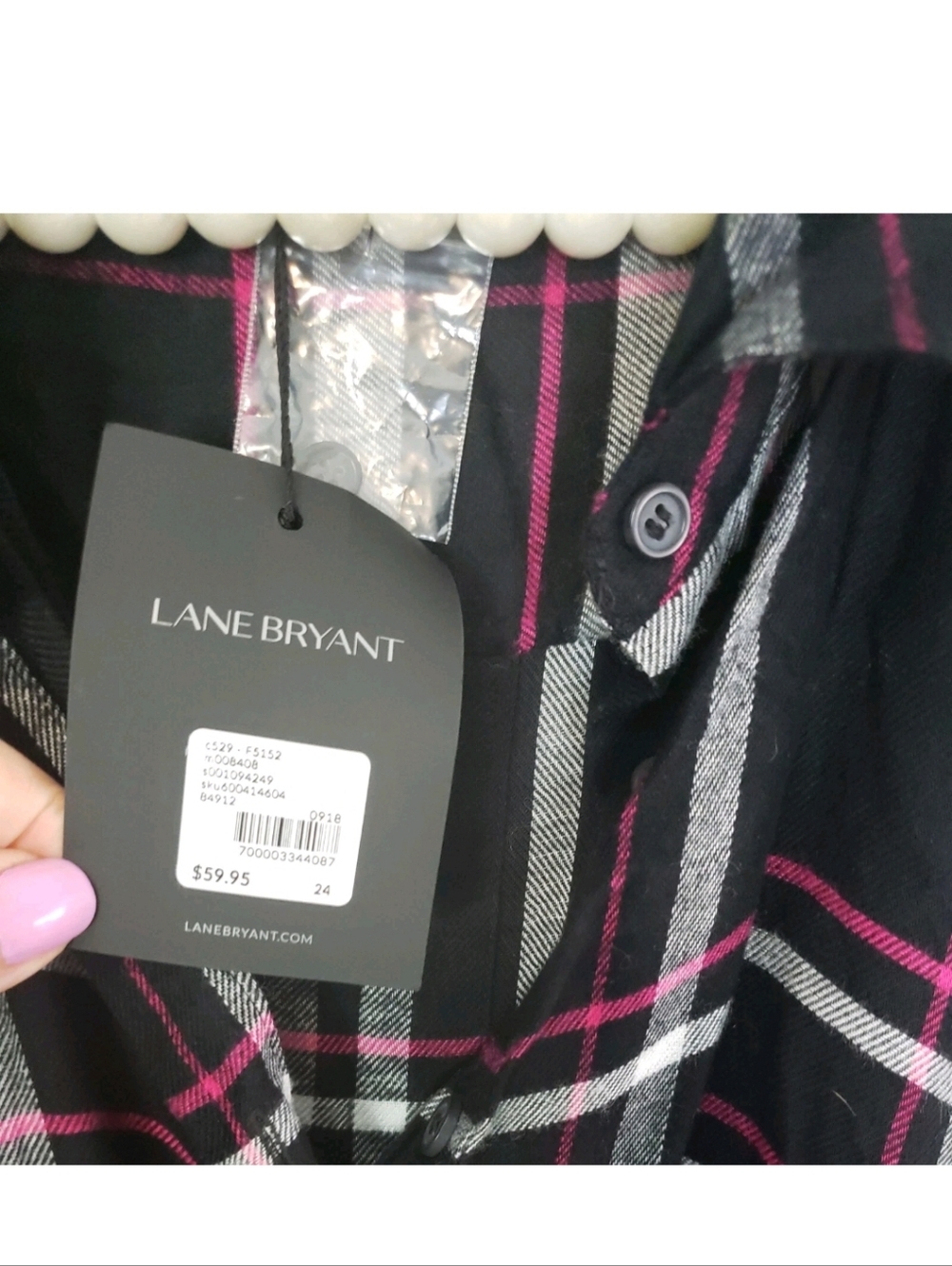 NWT 100% Rayon Plus-Size Black Plaid Button-Front Tie-Waist Tunic Top Dress 24 - Picture 4 of 7